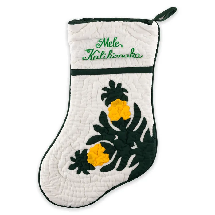 RTIMPORTS Necklaces Quilted Mele Kalikimaka Pineapple Christmas Stocking