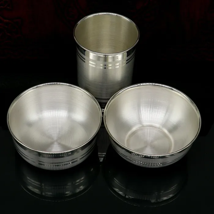 999 pure silver combo of two different design bowl and glass silver vessel silver baby utensils silver puja article puja utensils sv109 TRIBAL ORNAMENTS Necklaces 999 pure silver combo of two different design bowl and glass silver vessel silver baby utensils silver puja article puja utensils sv109 TRIBAL ORNAMENTS Necklaces