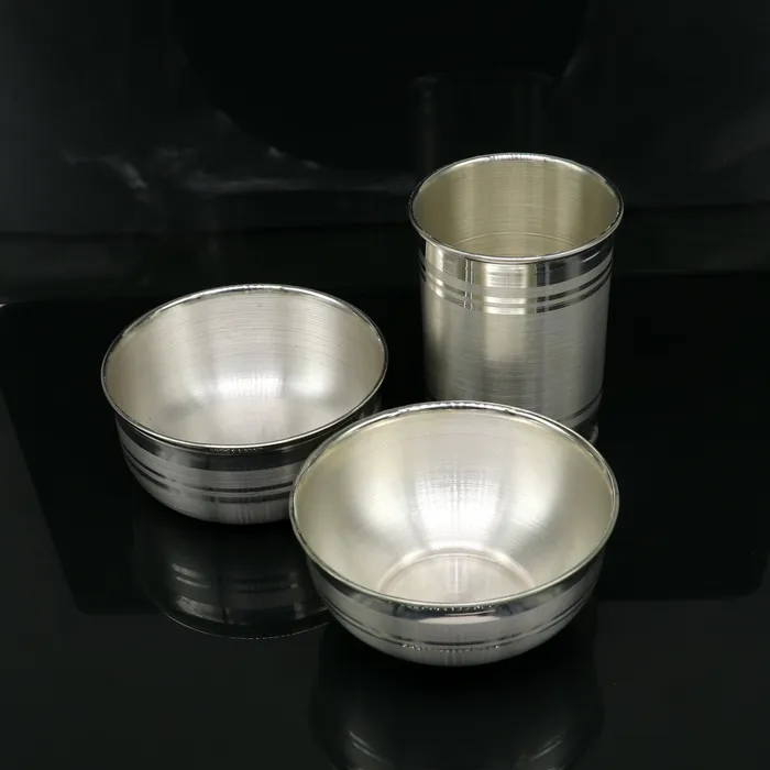 999 pure silver combo of two different design bowl and glass silver vessel silver baby utensils silver puja article puja utensils sv109 TRIBAL ORNAMENTS Necklaces