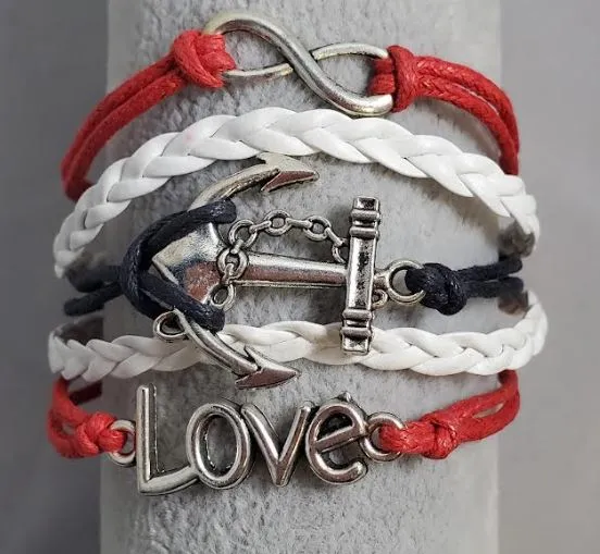 alice Bracelets AZ379 Red Black White Anchor Love Infinity Leather Layer Bracelet alice Bracelets AZ379 Red Black White Anchor Love Infinity Leather Layer Bracelet