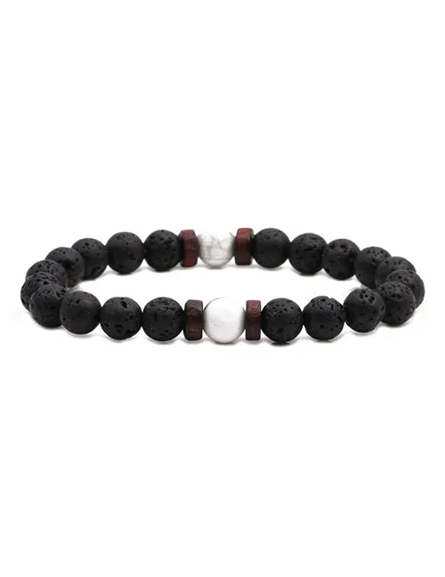 B848 Black Lava Stone White Crackle Bead Bracelet 02 Bracelets