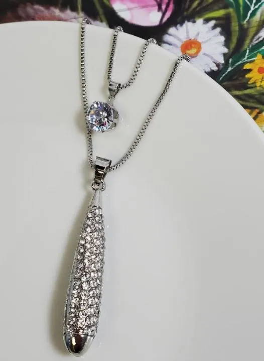 Necklaces polly AZ1407 Silver Rhinestone Necklace with FREE Earrings