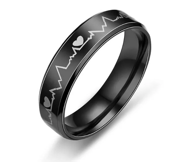 Rings R391 Black Heart Beat Pulse Ring Alice