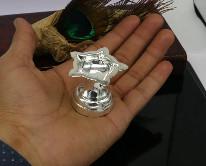Rings TRIBAL ORNAMENTS 999 pure silver handmade elegant oil lamp silver home temple utensils silver diya deepak silver vessels silver puja article su406