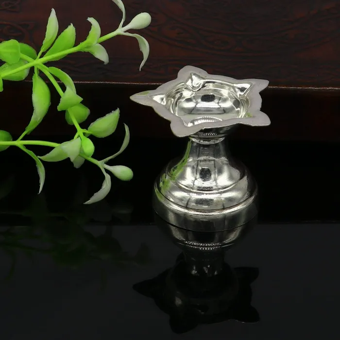 Rings TRIBAL ORNAMENTS 999 pure silver handmade elegant oil lamp silver home temple utensils silver diya deepak silver vessels silver puja article su406