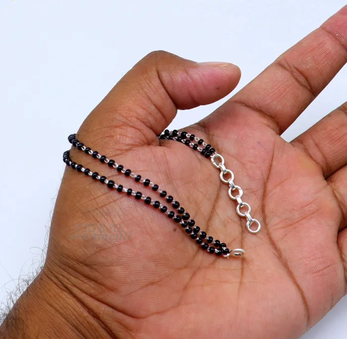 TRIBAL ORNAMENTS Bracelets 925 sterling silver handmade black beaded bracelet amazing 2 layer charm bracelet with 25 mm black beads best gifting bracelet sbr400