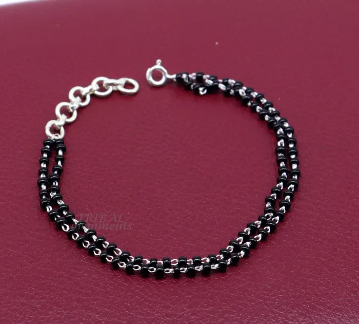 TRIBAL ORNAMENTS Bracelets 925 sterling silver handmade black beaded bracelet amazing 2 layer charm bracelet with 25 mm black beads best gifting bracelet sbr400