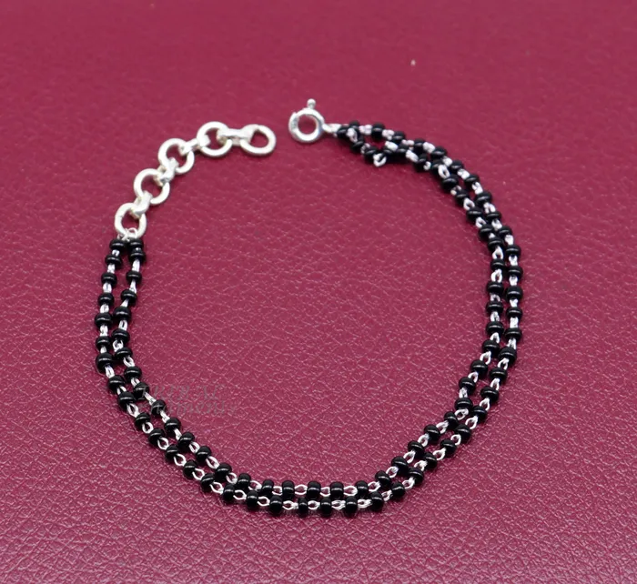TRIBAL ORNAMENTS Bracelets 925 sterling silver handmade black beaded bracelet amazing 2 layer charm bracelet with 25 mm black beads best gifting bracelet sbr400