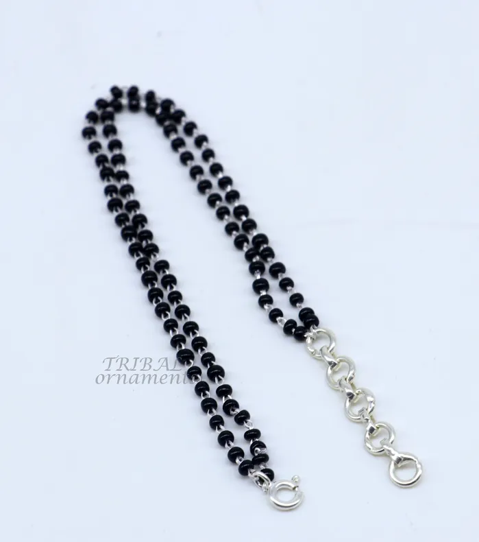 TRIBAL ORNAMENTS Bracelets 925 sterling silver handmade black beaded bracelet amazing 2 layer charm bracelet with 25 mm black beads best gifting bracelet sbr400