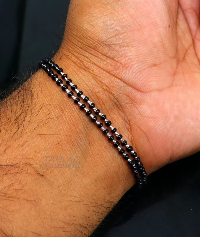 TRIBAL ORNAMENTS Bracelets 925 sterling silver handmade black beaded bracelet amazing 2 layer charm bracelet with 25 mm black beads best gifting bracelet sbr400