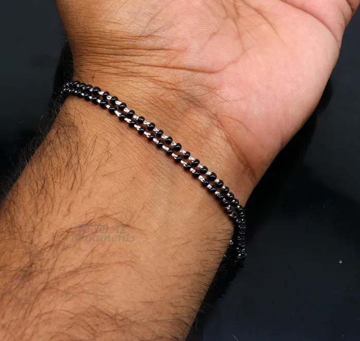 TRIBAL ORNAMENTS Bracelets 925 sterling silver handmade black beaded bracelet amazing 2 layer charm bracelet with 25 mm black beads best gifting bracelet sbr400