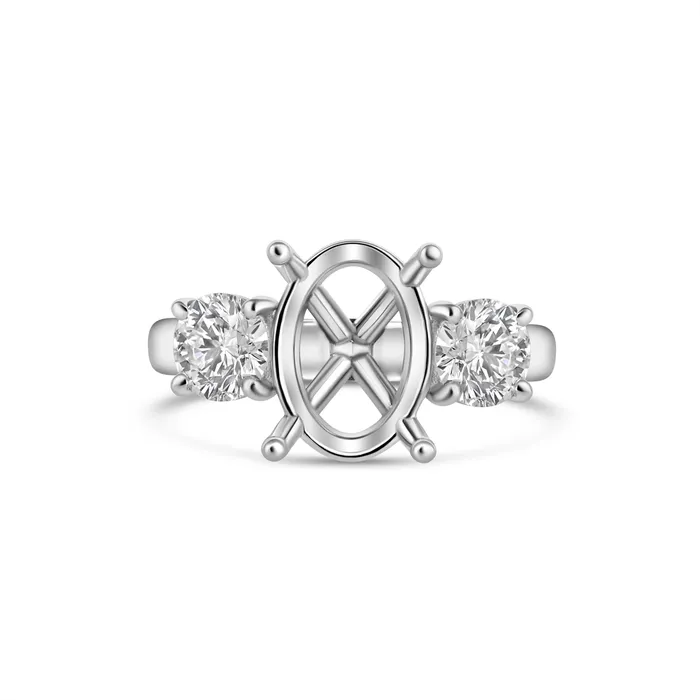 14K White Gold 3Stone Diamond Ring Oval Engagement Collections Rings