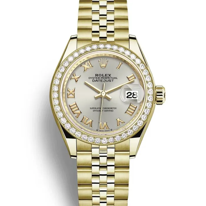 Bracelets Rolex Rolex Lady Datejust 28mm Ref 279138rbr0018 Silver Dial 18K Yellow Gold Jubilee Bracelet Womens Watch