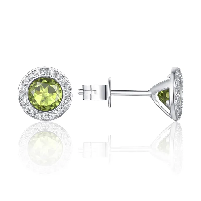 Croghans Earrings Peridot Diamond Halo 14K White Gold Martini Stud Earrings