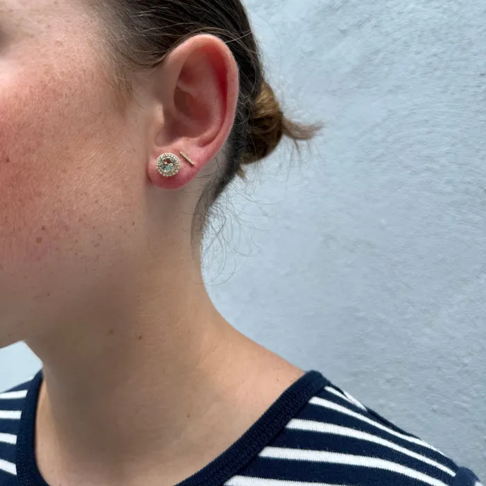 Earrings Croghans Green Amethyst Diamond Halo 18K Yellow Gold Stud Earrings
