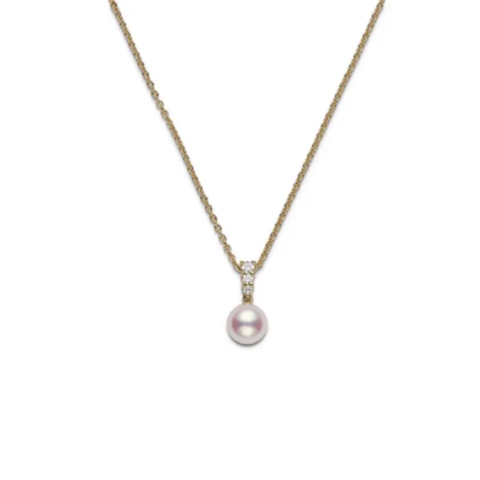 Necklaces Mikimoto Mikimoto 18K Yellow Gold Necklace with 8mm Akoya Pearl Diamond Pendant
