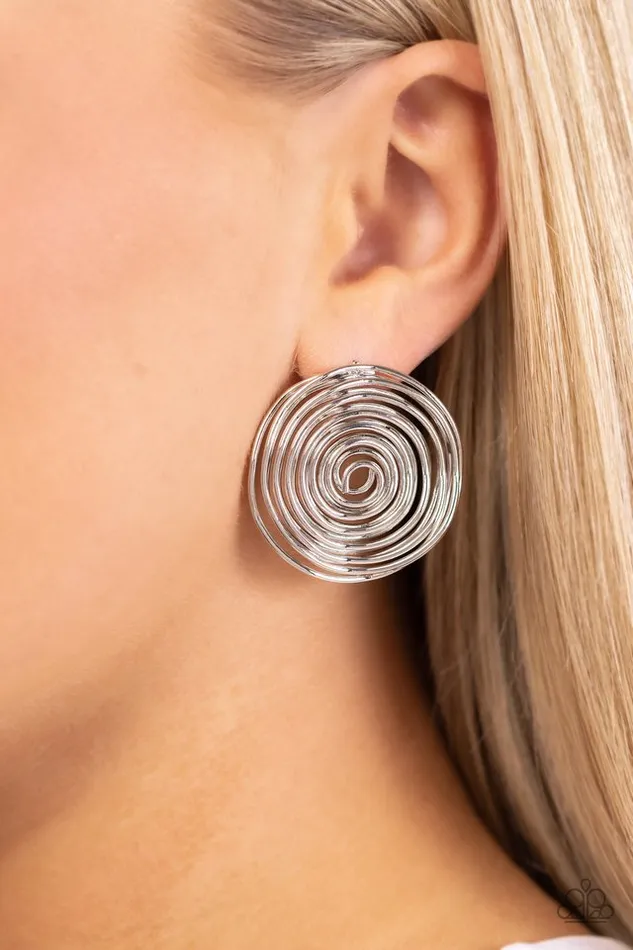 Paparazzi Earring COIL Over Silver Paparazzi Jewelry Earrings