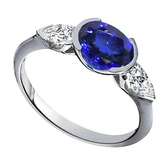 301 Ct 3Stone Oval Tanzanite Natural Earth Mined Diamond Ring White Gold 14K GB Rings 301 Ct 3Stone Oval Tanzanite Natural Earth Mined Diamond Ring White Gold 14K GB Rings