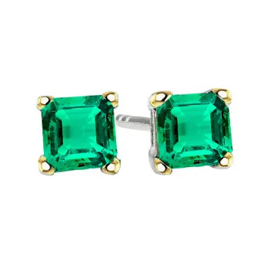 Asscher Cut Green Emerald Stud Earrings Basket Setting HarryChadEntcom Earrings