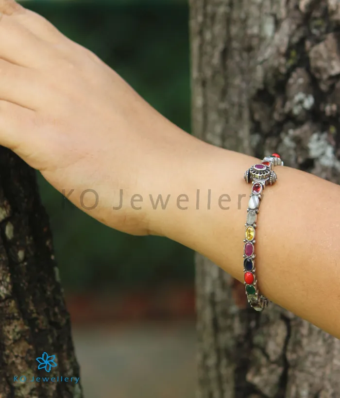 Bracelets Silversmith The Vidvat Silver Navaratna Bracelet OxidisedSize 22242628