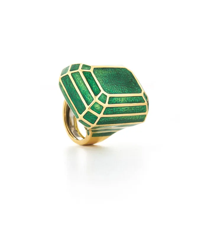 David Webb Workshop Rings Solitaire Ring Green Enamel