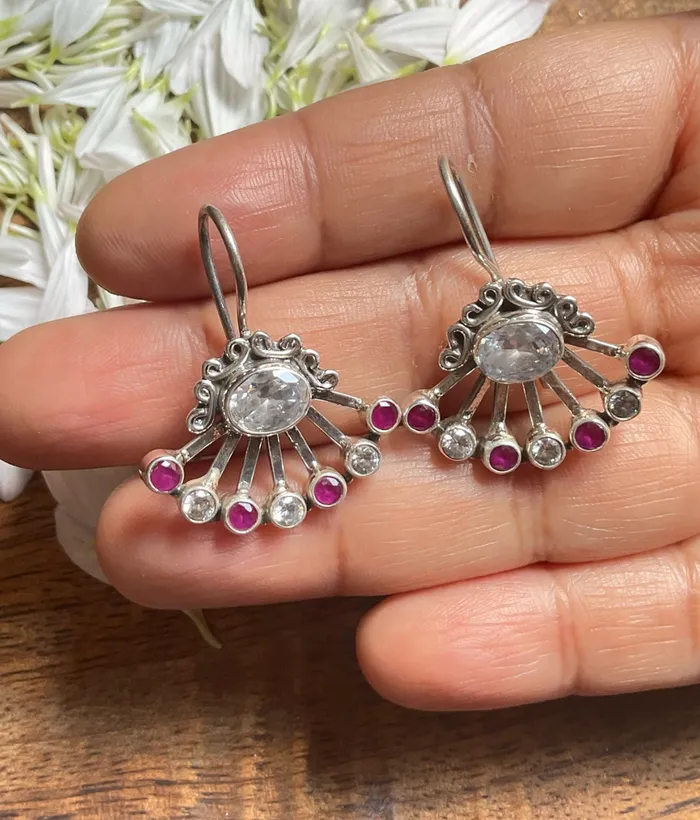Earrings Gemstone The Visara Silver Gemstone Earrings Red White