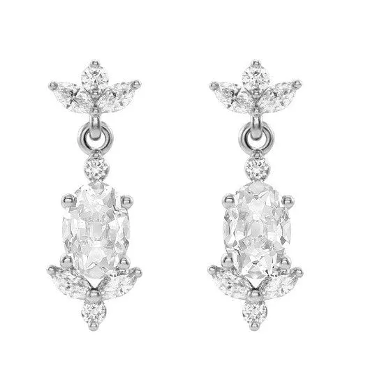 Earrings HarryChadEntcom 8 Carats White Gold Earth Mined Diamond Drop Earrings Oval and Marquise Old Cut Earrings HarryChadEntcom 8 Carats White Gold Earth Mined Diamond Drop Earrings Oval and Marquise Old Cut