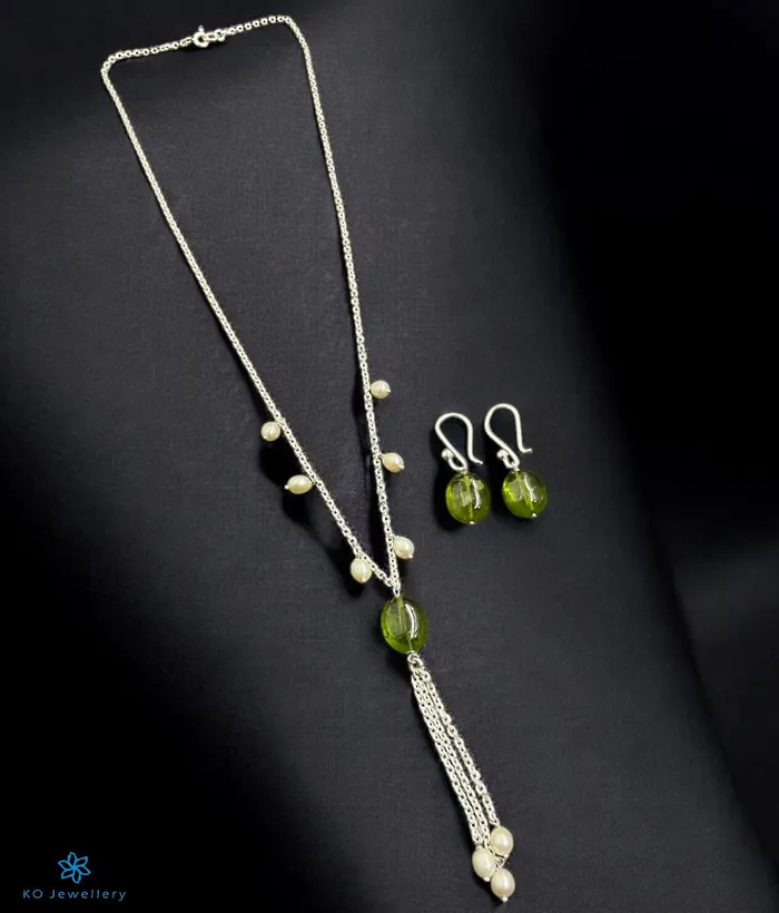 Earrings The Idaya Lariat Silver Pearl Gemstone Necklace Earrings Bharati