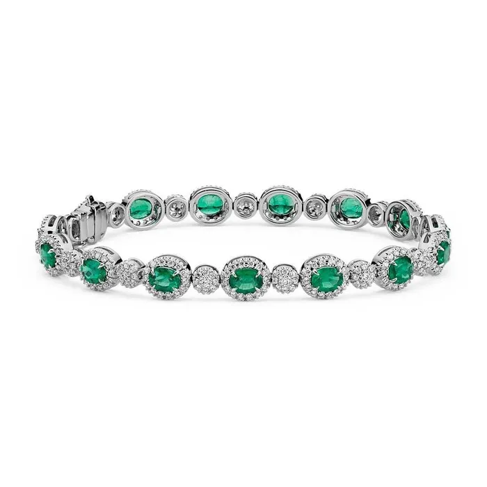 GB Bracelets 850 Ct Green Emerald And Natural Earth Mined Diamond Tennis Bracelet 14K White Gold GB Bracelets 850 Ct Green Emerald And Natural Earth Mined Diamond Tennis Bracelet 14K White Gold