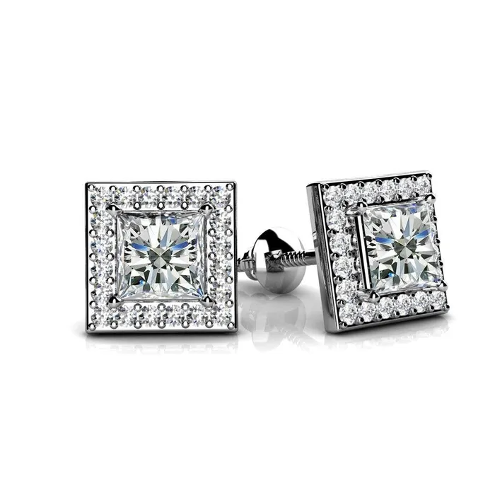 GB Earrings 240 Ct Princess Round Cut Halo Genuine Natural Earth Mined Diamond Stud Earring 14K White Gold GB Earrings 240 Ct Princess Round Cut Halo Genuine Natural Earth Mined Diamond Stud Earring 14K White Gold