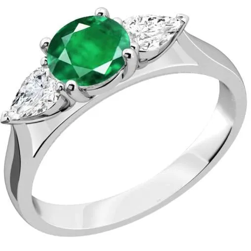 GB Rings 3 Stone Green Emerald Natural Earth Mined Diamonds 3 Carats Engagement Ring White Gold 14K GB Rings 3 Stone Green Emerald Natural Earth Mined Diamonds 3 Carats Engagement Ring White Gold 14K