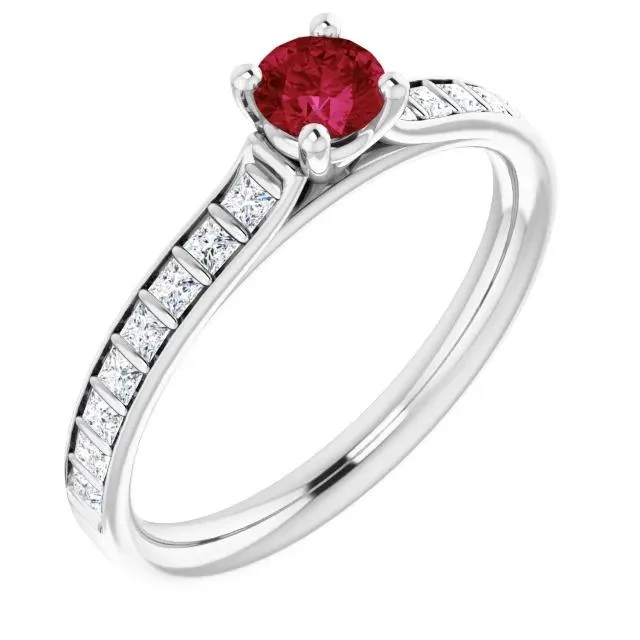 GB Rings Round Ruby and Princess Natural Earth Mined Diamond Ring 2 Carats White Gold 14K GB Rings Round Ruby and Princess Natural Earth Mined Diamond Ring 2 Carats White Gold 14K