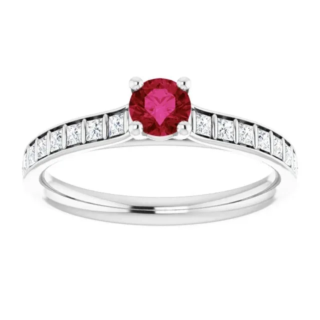 GB Rings Round Ruby and Princess Natural Earth Mined Diamond Ring 2 Carats White Gold 14K GB Rings Round Ruby and Princess Natural Earth Mined Diamond Ring 2 Carats White Gold 14K