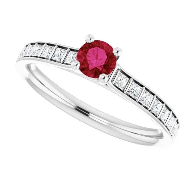 GB Rings Round Ruby and Princess Natural Earth Mined Diamond Ring 2 Carats White Gold 14K GB Rings Round Ruby and Princess Natural Earth Mined Diamond Ring 2 Carats White Gold 14K