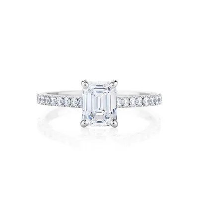 GB Rings White Gold Emerald And Round Cut 325 Ct Natural Earth Mined Diamonds Ring With Accents GB Rings White Gold Emerald And Round Cut 325 Ct Natural Earth Mined Diamonds Ring With Accents