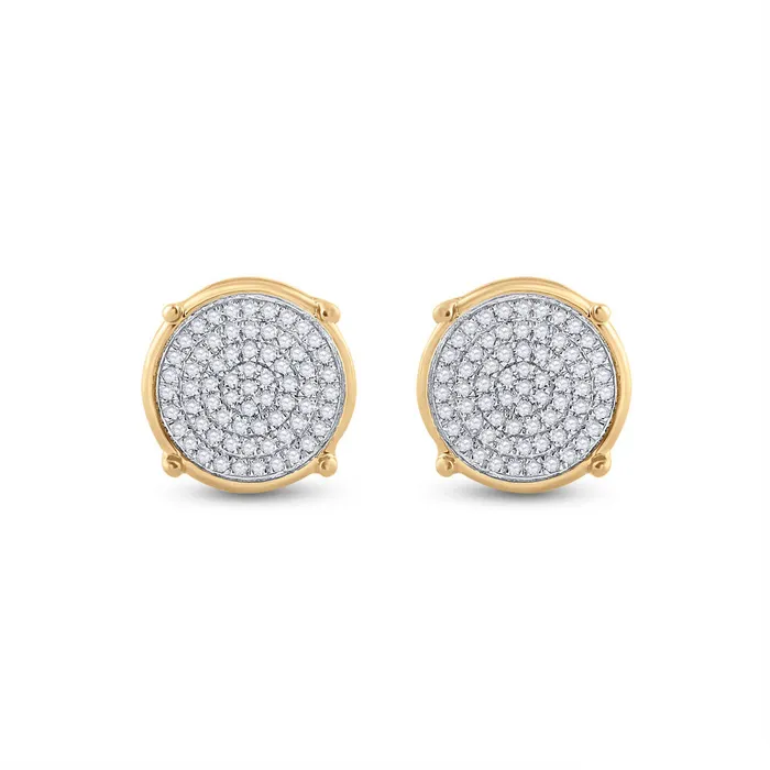 GND 10Kt Yellow Gold Mens Round Diamond Circle Disk Cluster Earrings 14 Cttw GND Earrings GND 10Kt Yellow Gold Mens Round Diamond Circle Disk Cluster Earrings 14 Cttw GND Earrings