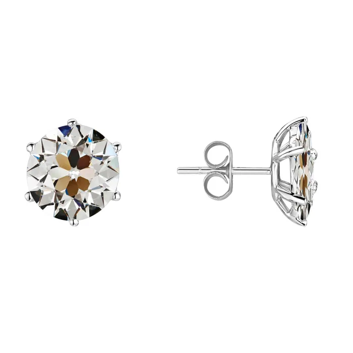 HarryChadEntcom Earrings Round Mined Diamond Solitaire Old Cut Stud Earrings 6 Prong Set 4 Carats