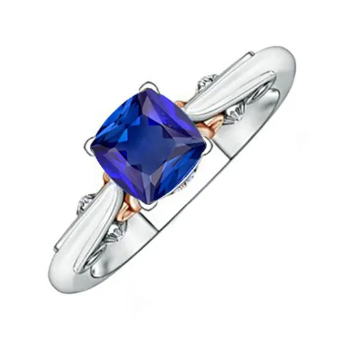 HarryChadEntcom Rings 2 Carats Solitaire Vintage Style Blue Sapphire Ring Two Tone Gold 14K HarryChadEntcom Rings 2 Carats Solitaire Vintage Style Blue Sapphire Ring Two Tone Gold 14K