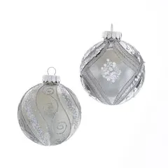Kurt Adler Rings Kurt Adler Matte Shiny Silver Glass Ball Ornaments S6