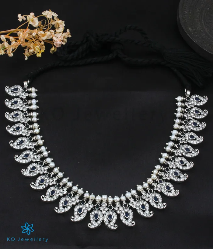 The Prativa Silver Mango Necklace OxidisedBlue Silversmith Necklaces