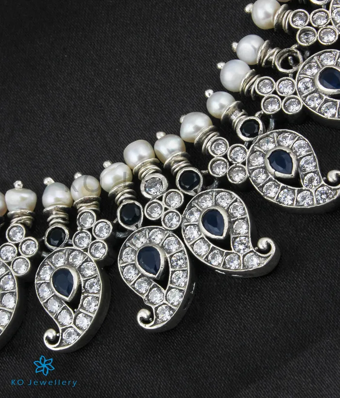The Prativa Silver Mango Necklace OxidisedBlue Silversmith Necklaces