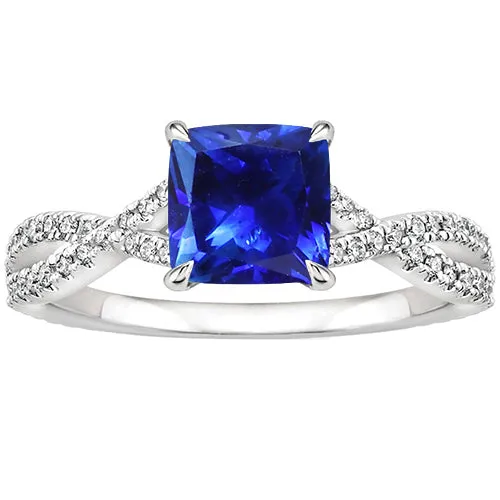Womens Natural Earth Mined Diamond Ring Cushion Ceylon Sapphire With Accents 325 Carats HarryChadEntcom Rings
