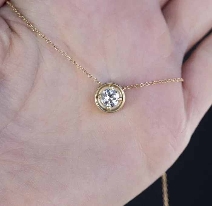 058ct GIA Old Transitional Diamond Yellow Gold necklace Anueva Jewelry Necklaces