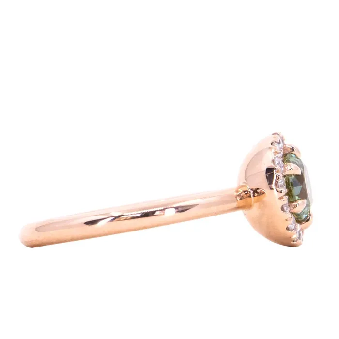 092ct Round Montana Sapphire Low Profile Diamond Halo Ring In 18k Rose Gold Anueva Jewelry Rings