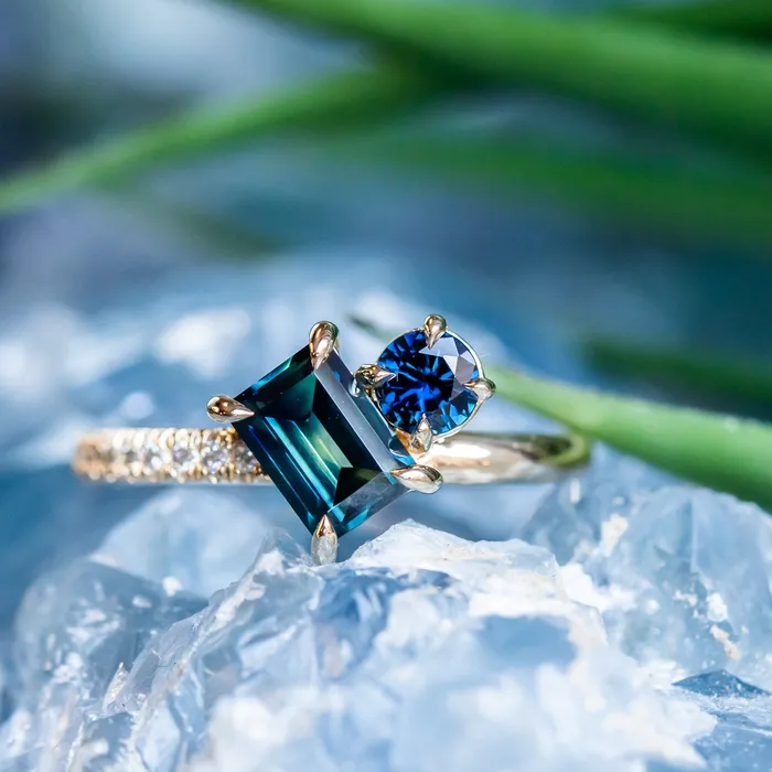 105ct Askew Baguette Sapphire 030ct Round Sapphire Toi Et Moi Ring in 14k Yellow Gold Anueva Jewelry Rings 105ct Askew Baguette Sapphire 030ct Round Sapphire Toi Et Moi Ring in 14k Yellow Gold Anueva Jewelry Rings