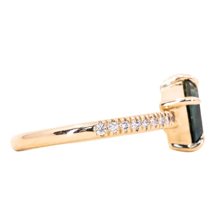 105ct Askew Baguette Sapphire 030ct Round Sapphire Toi Et Moi Ring in 14k Yellow Gold Anueva Jewelry Rings
