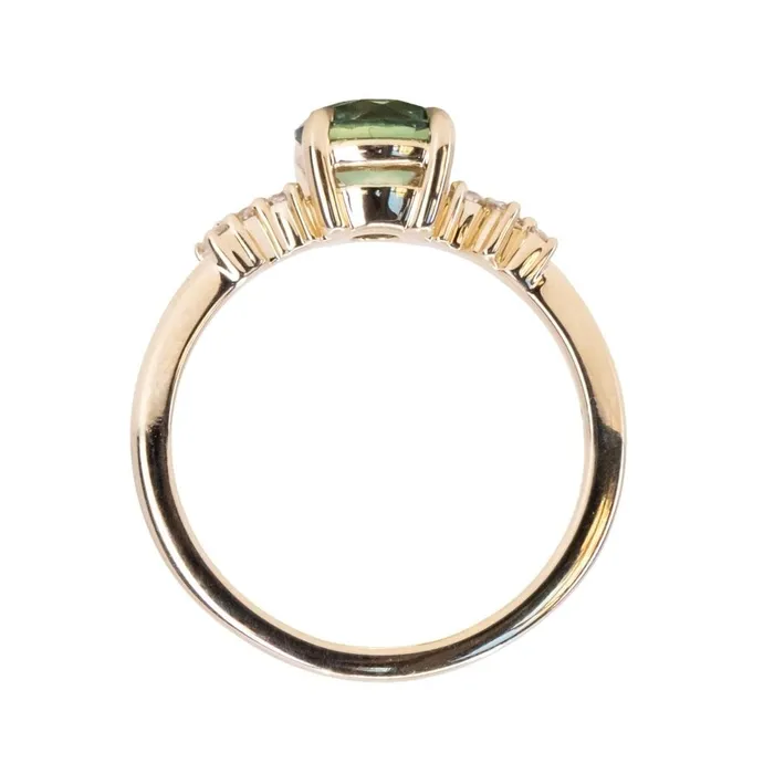 150ct Precision Cut Minty Teal Montana Sapphire and Diamond ring in 14k Yellow Gold Americut Gems Rings
