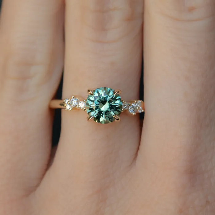 150ct Precision Cut Minty Teal Montana Sapphire and Diamond ring in 14k Yellow Gold Americut Gems Rings
