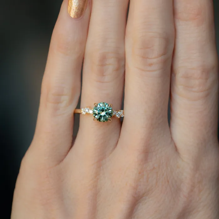 150ct Precision Cut Minty Teal Montana Sapphire and Diamond ring in 14k Yellow Gold Americut Gems Rings