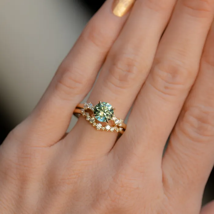 150ct Precision Cut Minty Teal Montana Sapphire and Diamond ring in 14k Yellow Gold Americut Gems Rings